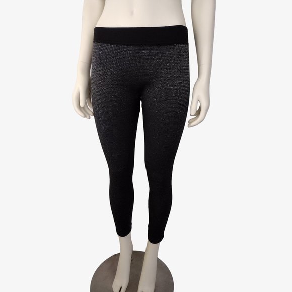 Under Control Black and Silver Metallic Shimmering Fleece Lined Leggings - Picture 3 of 11